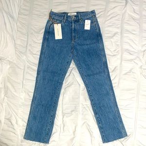 SLVRLAKE Hero High Waist Raw Hem Slim Straight Leg Jeans. Size:24